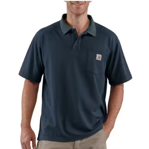 CARHARTT - Men’s LOOSE FIT MIDWEIGHT SHORT-SLEEVE POCKET POLO, Navy, X-Large - Picture 1 of 1
